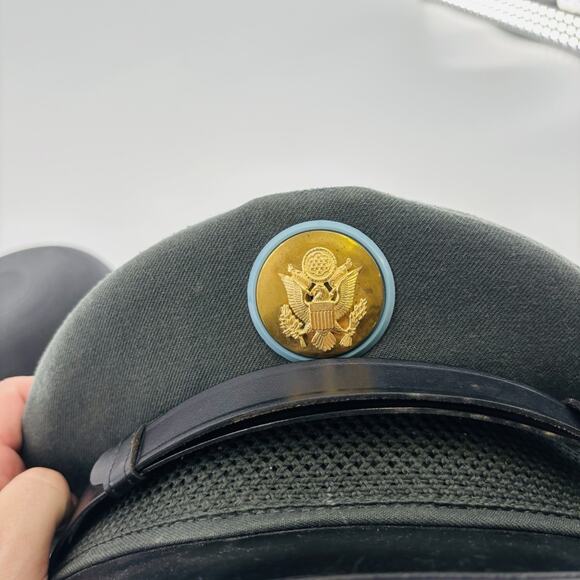 Vintage US Army Hat Cap Fitted Mens 7 3/8 Gray Wool Dress Uniform Military 60s - Picture 5 of 7